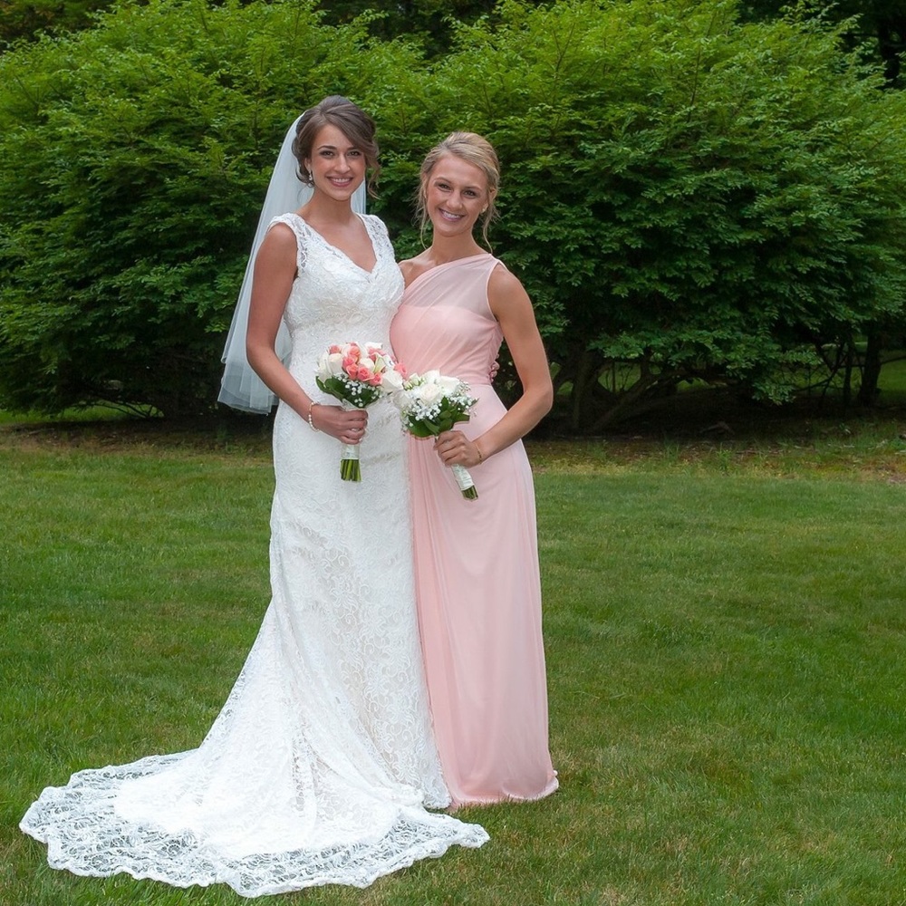 David’s bridal blush pink bridesmaid dress